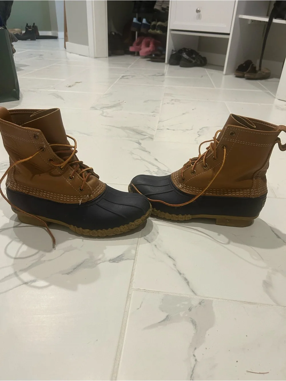 L.L. Bean Brown Leather and Black Rubber Duck Boots